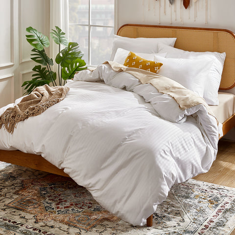 Sonive 100% Cotton Duvet Cover Set with Pillowcase White,Hotel Quality Quilt Cover double Bedding Sets Pillow,Lightweight & Breathable,Soft Bed Covers